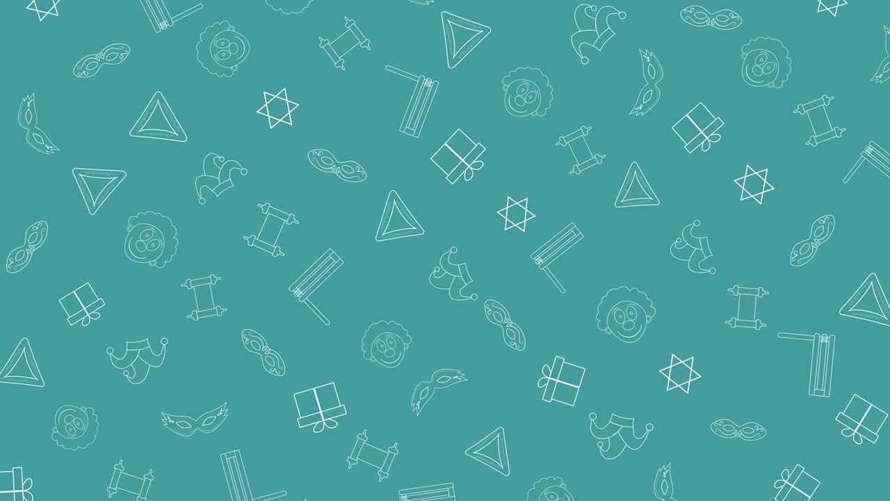 푸림 휴일 평면 디자인 애니메이션 배경과 전통적인 윤 아이콘 기호