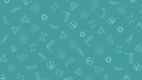 fondo de animación de diseño plano de vacaciones de purim con símbolos de iconos de contorno tradicionales