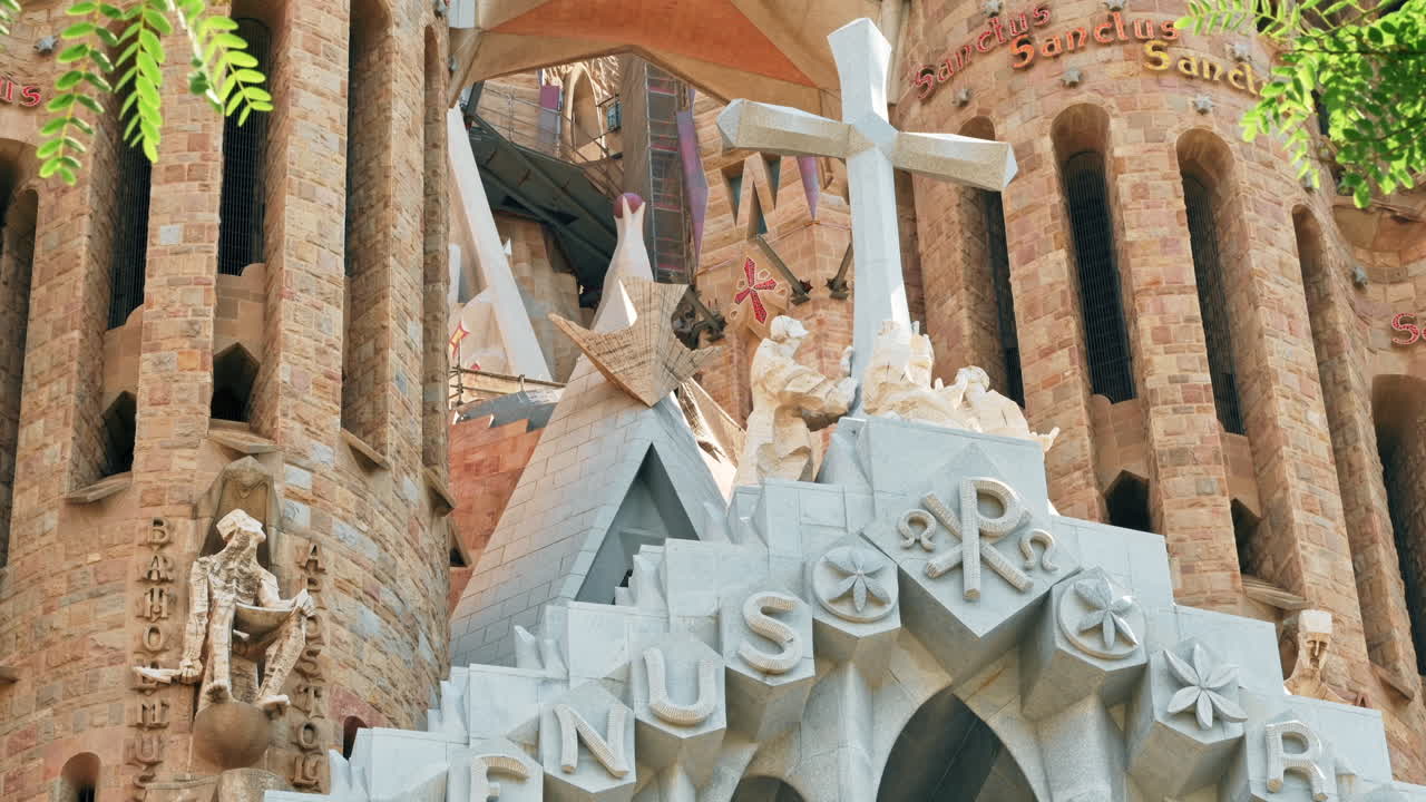 The Sagrada Familia and construction works in Barcelona, Spain. Close view