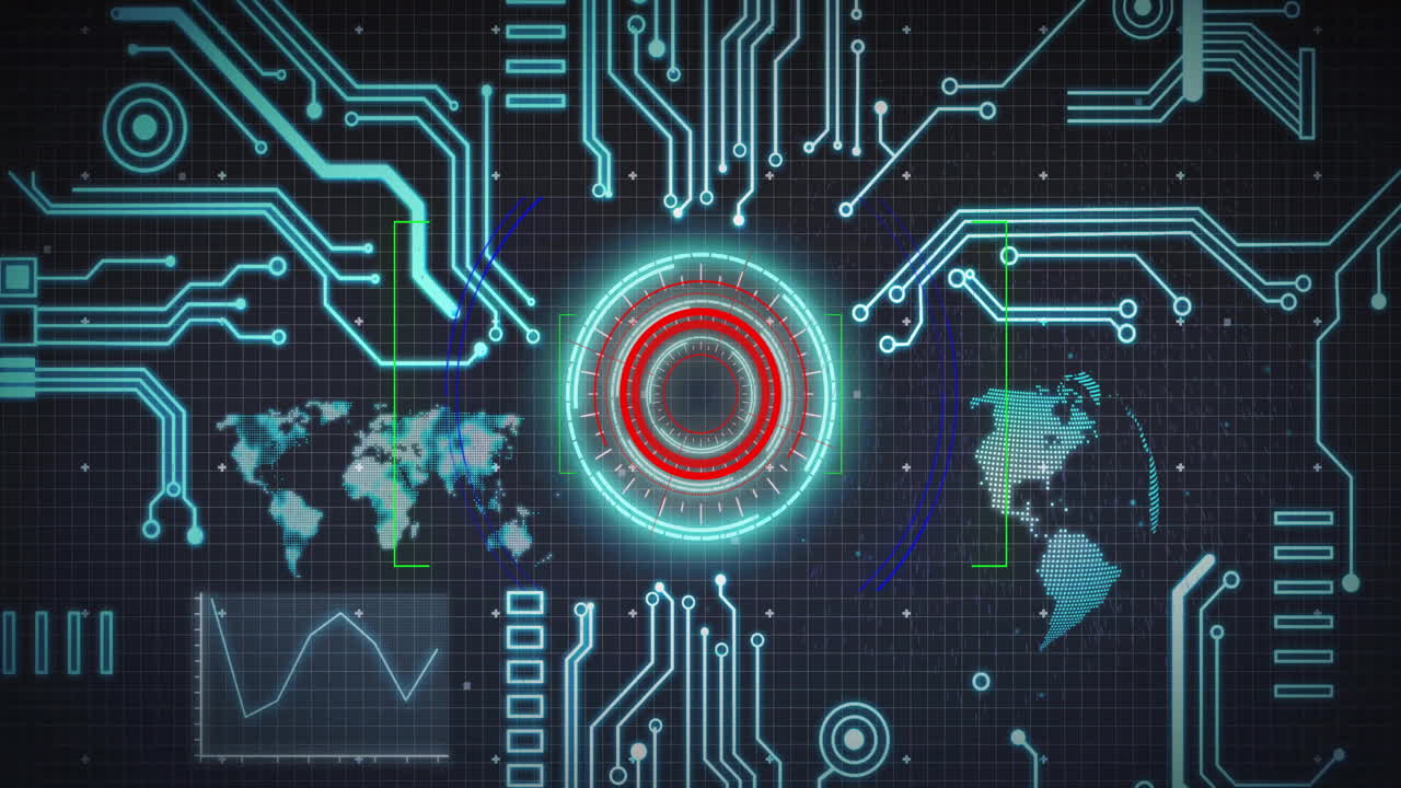 Animation of world map and globe over diagrams and connections