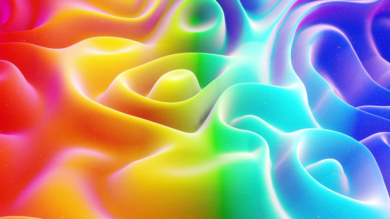 스트루드 또는 디스플레이스 파동으로 아름다운 추상적인 3d 표면은 루프로 변환됩니다. 무지개 그라디언트: 달함이나 마말라드와 같은 부드러운 매트 재료, 가운 내부 빛, 모핑 표면에서 반이는.