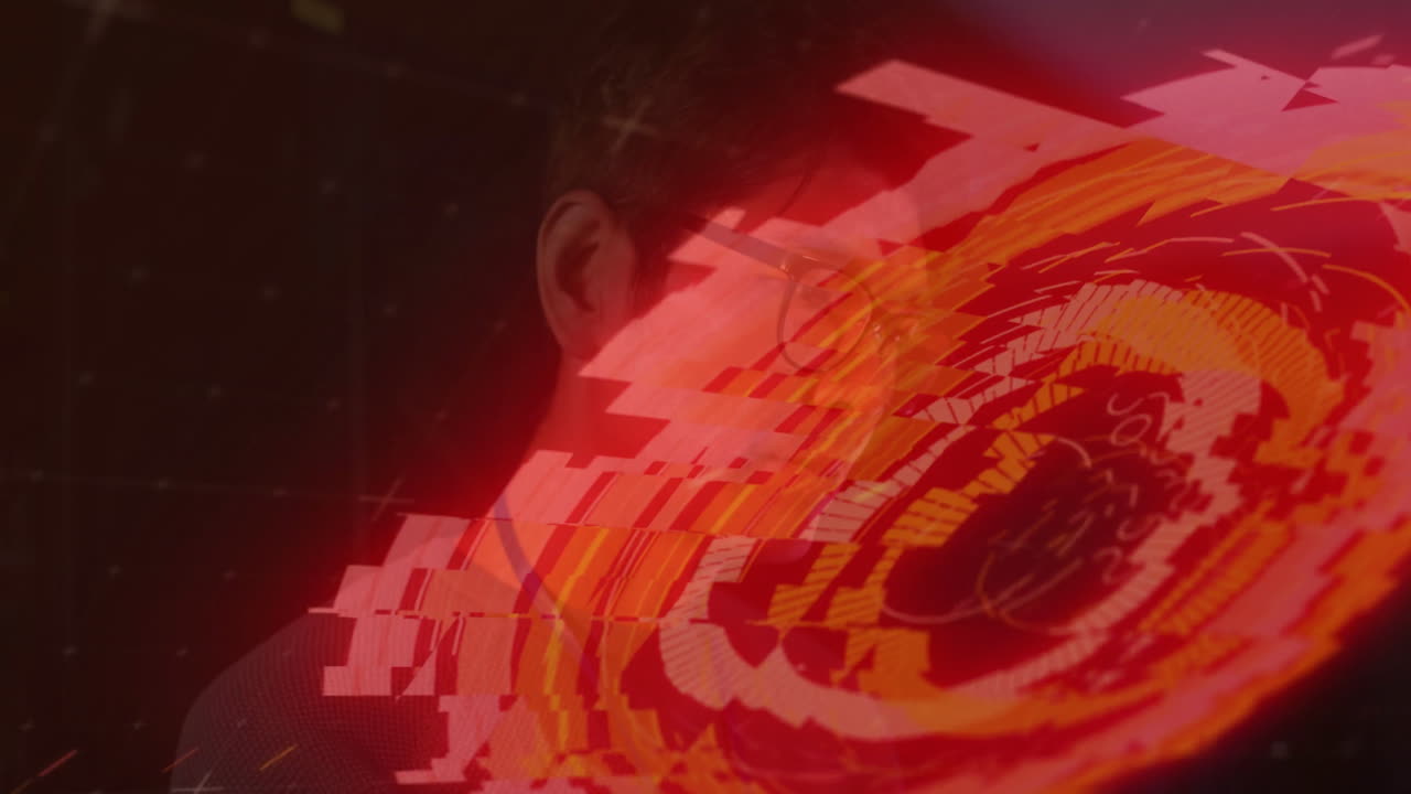 Animation of glowing digital interface with circles over person's face