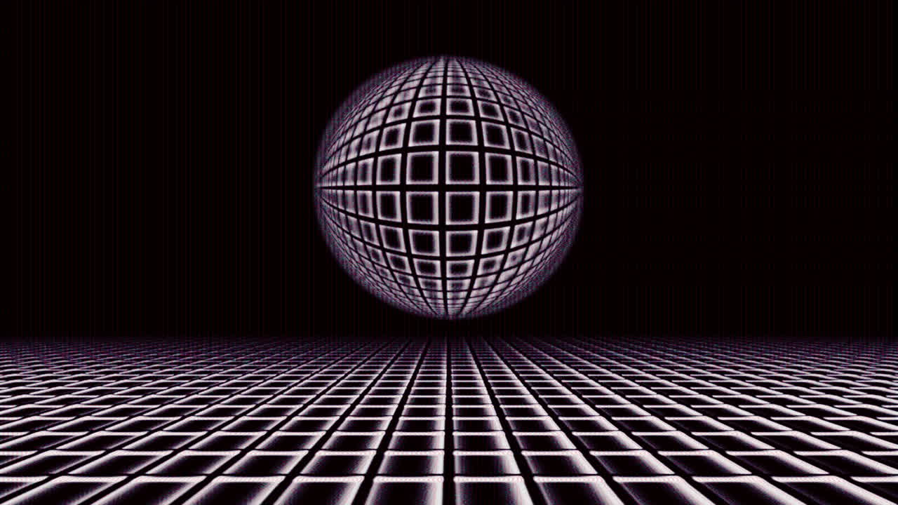 Neon Wireframe Globe on Vaporwave Grid Landscape Loop
