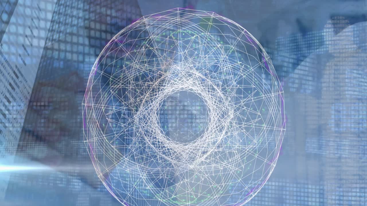 animación de globo de conexiones y textos sobre diversos médicos y pacientes.