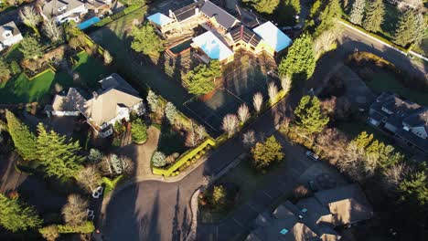 4k aerial drone shot overlooking suburban neighborhood