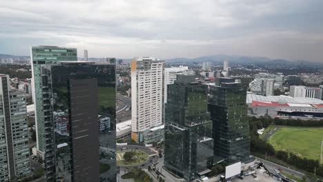 downtown santa fe, buildings of lomas de santa fe in mexico city, drone