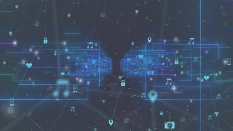 digital icons and data connections animation over abstract blue background
