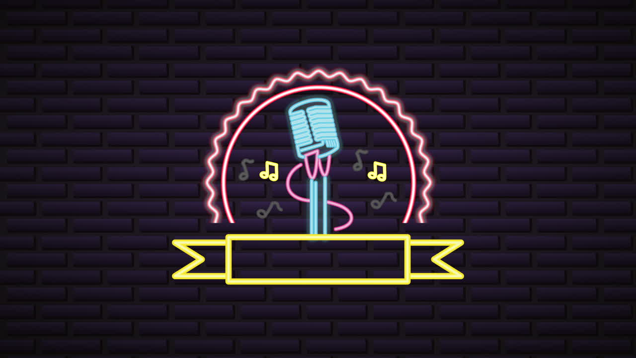 네온 조명 카라오케 라벨과 함께 벽