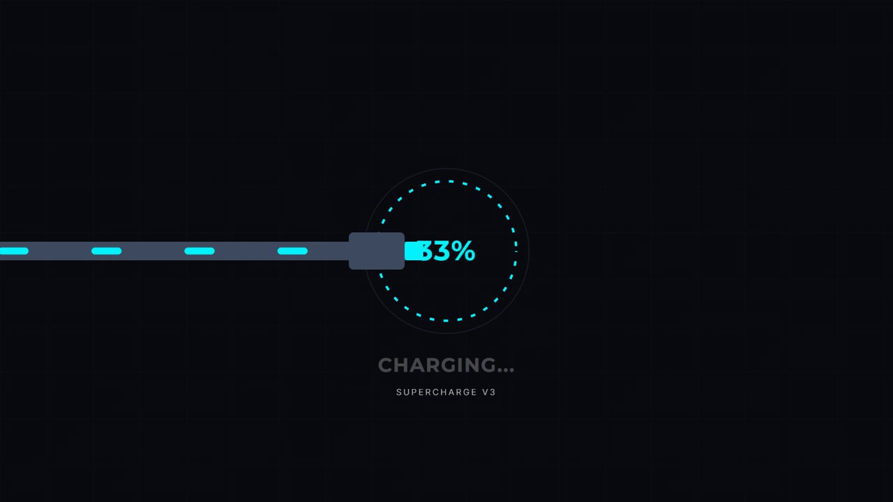 Digital Battery Charging Animation with Percentage Progress