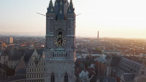 aerial parallax pull out shot of old bell tower