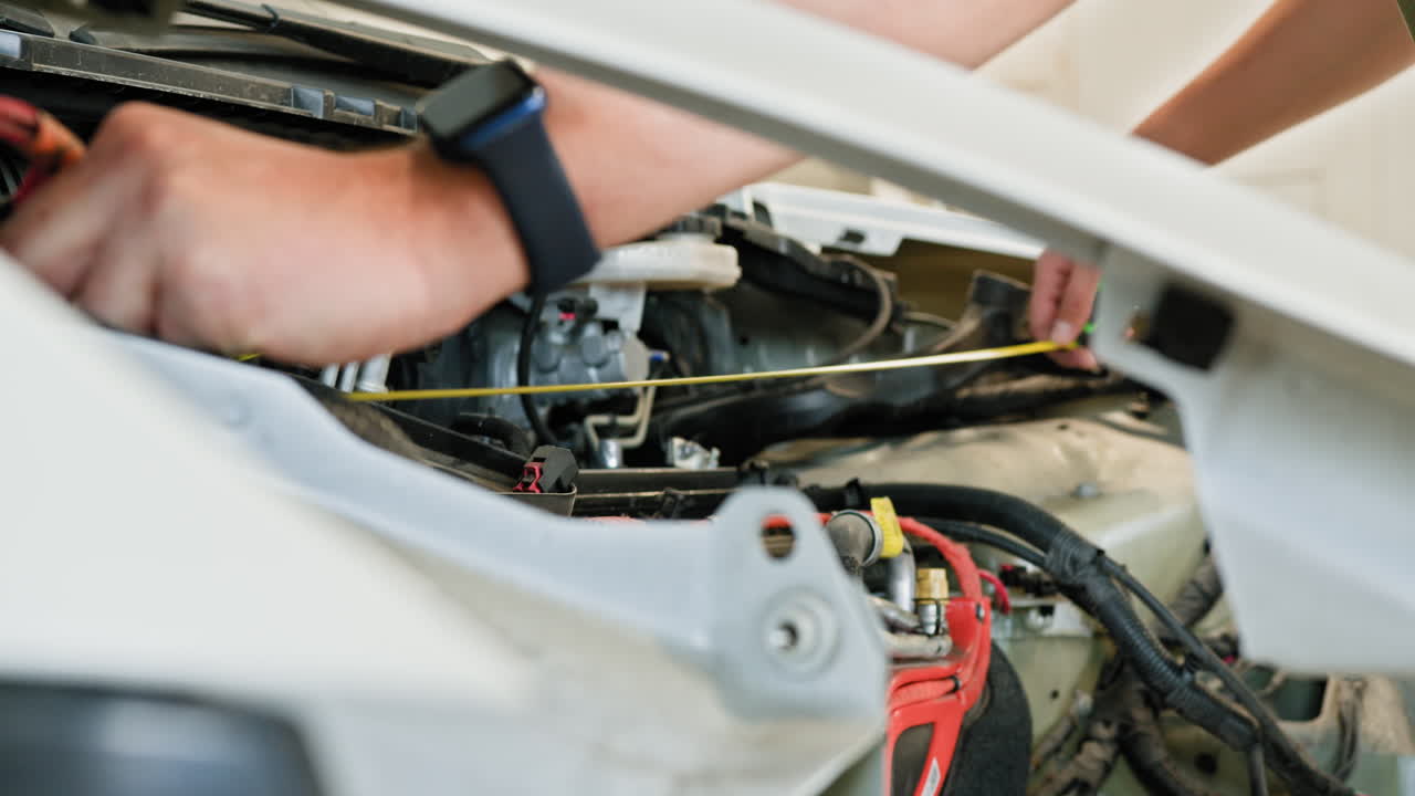 el compartimento del motor del automóvil de medición