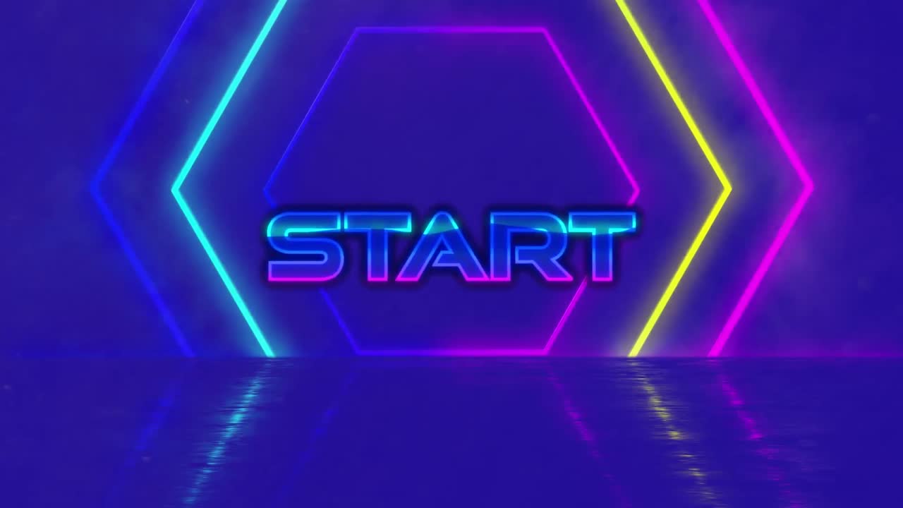 Animation of the word START on video computer game screen