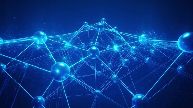 Abstract Digital Network Connection with Glowing Blue Spheres and Lines