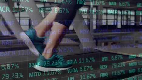 Animation-of-stock-market-values-over-fit-female-exercising