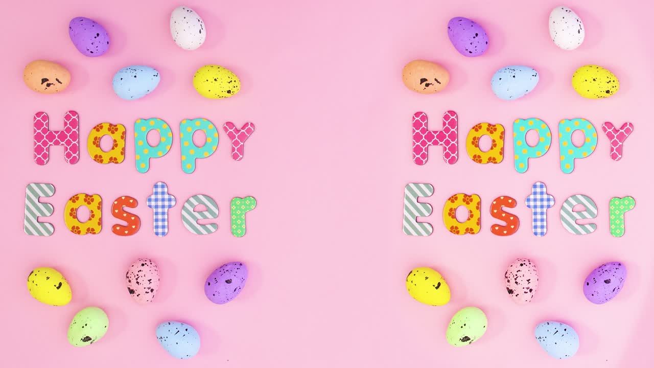Doppia animazione stop motion Buona Pasqua con testo e uova colorate