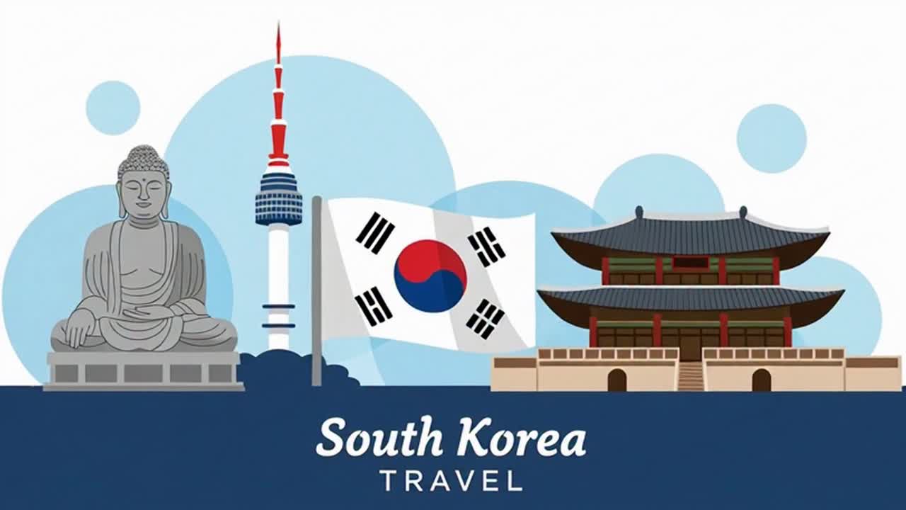 South Korea Travel Banner With Buddha Tower And Palace