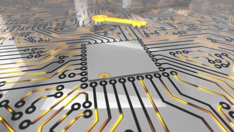 el concepto de la placa de circuitos giratorios de computadora de color naranja brillante es el bucle de llave 4k.
