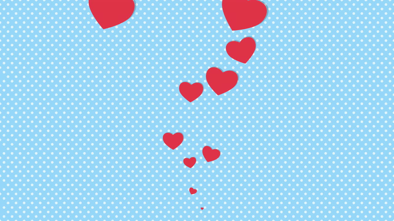 Cuori rossi che volano su motivo a pois blu