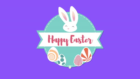 Animated-closeup-Happy-Easter-text-and-rabbit-on-blue-background