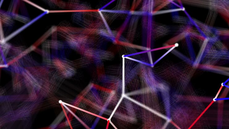Abstract twinkling plexus animation with triangles who changing color.