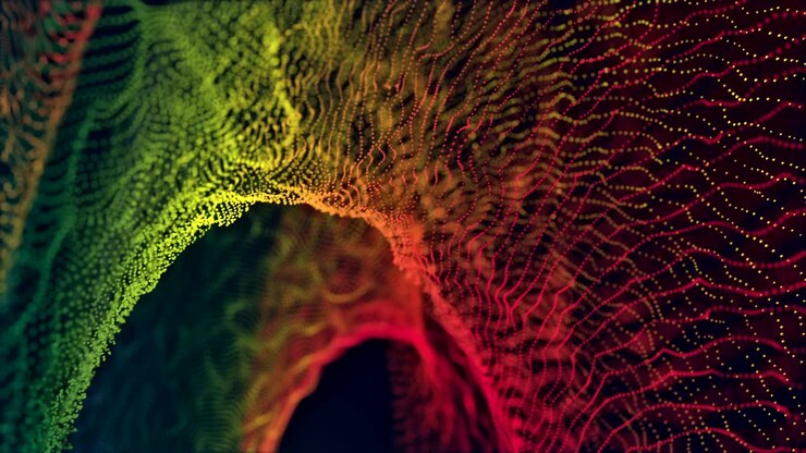elegante movimento astratto ciclo di sfondo, danza ondulazione campo di particelle