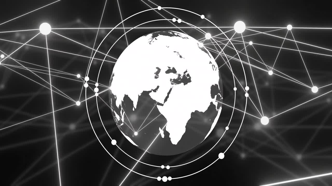 Animation of data and network of connections over globe
