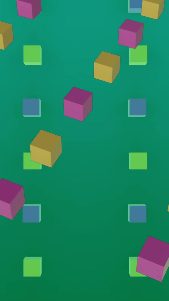 Animation of colorful 3d structures in seamless pattern against copy space on green background