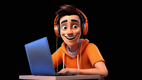 animated character using laptop animation isolated asset, transparent 4k video, alpha channel