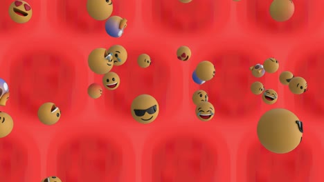 animation of multiple emojis falling over red background