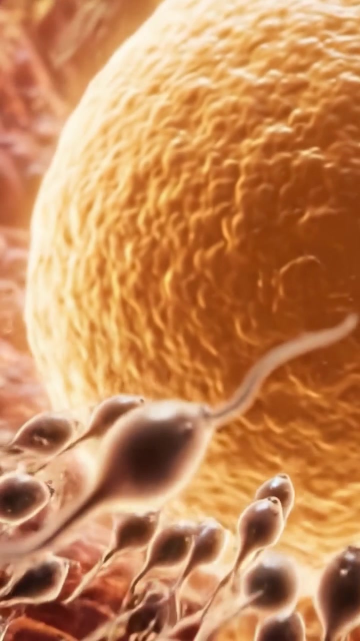 A Close-Up Exploration of Sperm Cells Approaching an Egg, Highlighting the Intricate Details of Reproductive Biology and the Journey to Fertilization