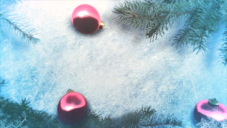 Animated-close-up-red-balls-and-Christmas-green-tree-branches-2