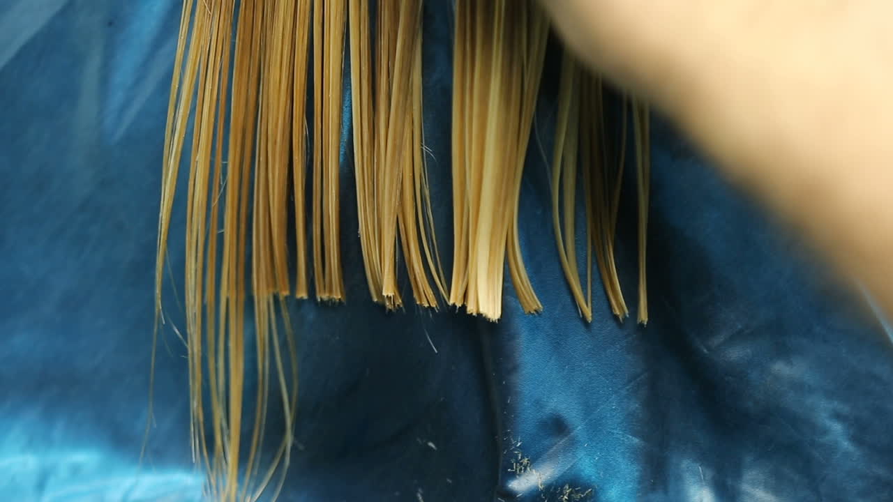 Hairdresser dying female hair. Woman client hair in beauty parlour hairdressing salon