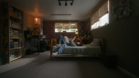 teenage person relaxing in a cozy bedroom