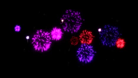 fuegos artificiales en 4k. render. animación de fondo de fuegos artificiales de color púrpura magenta rojo.