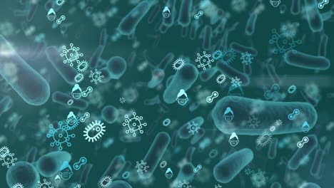 animación de células, virus, bacterias en un fondo azul