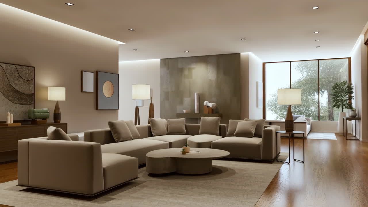 Modern and elegant living room interior with large sofa