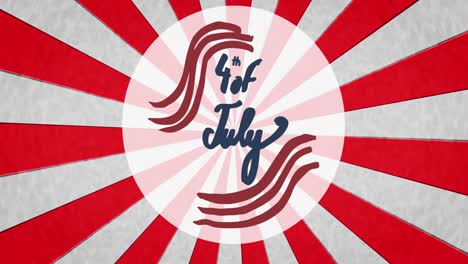 animation of 4th of july text over red stripes on white background