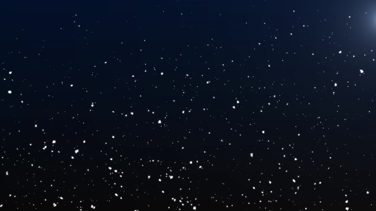 Flyvende sne på en mørkeblå baggrund. 4K bevægelsesgrafik. Julebaggrund med faldende snefnug