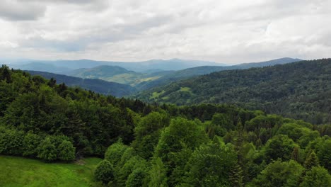 panorama aéreo escénico de la montaña beskid sadecki cubierta de bosque, polonia