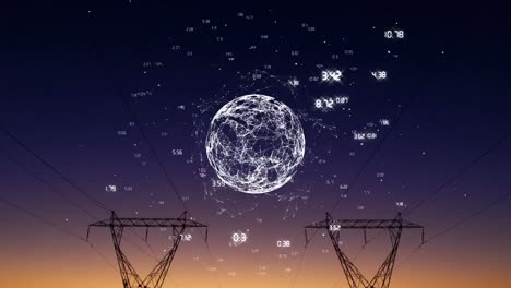 animación del globo con números sobre las torres de electricidad