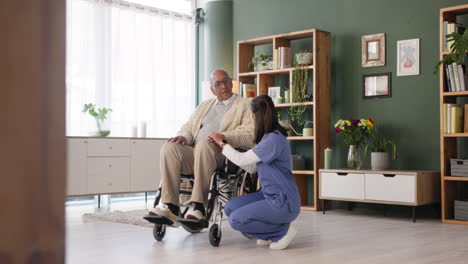 caregiver assisting elderly man in wheelchair