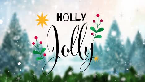 animation of snow falling over holly jolly text