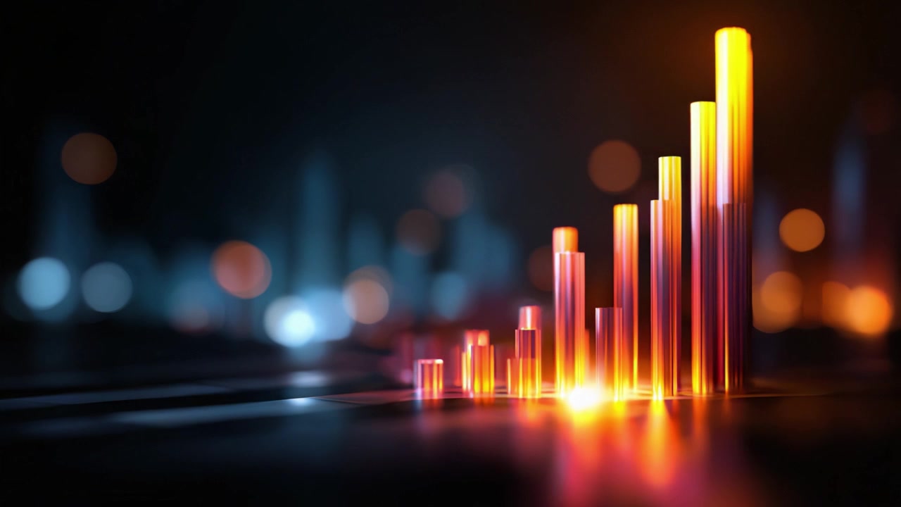 Dynamisk grafisk repræsentation af data med levende farver og gradienter i en moderne abstrakt visualiseringsindstilling til analyser og indsigt.