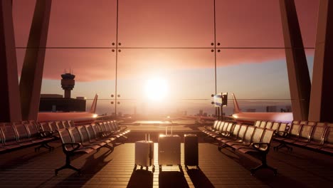airport waiting area at sunrise
