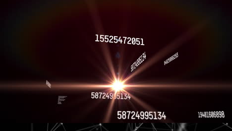 animación del procesamiento de datos con números que cambian con la luz brillante