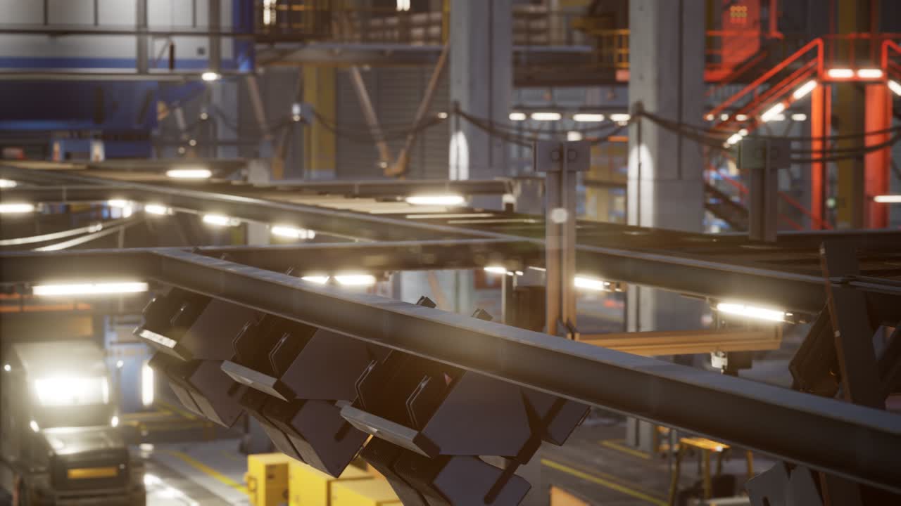 interior de una fábrica de automóviles con una línea de producción