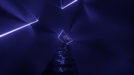 túnel de metal con luces de neón violeta. gráfico de movimiento en bucle sin costuras fondo animado mínimo