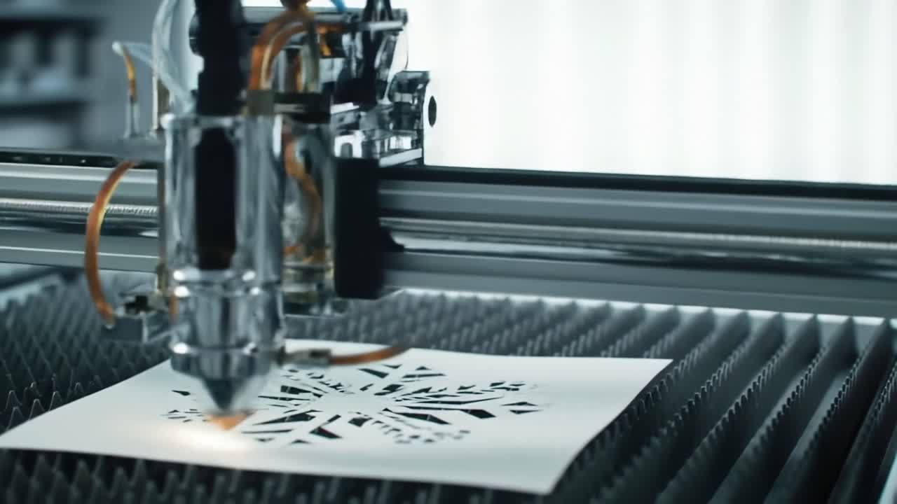 Intricate Laser Cutting Process Captured in High Detail, Showcasing Precision and Artistry in Crafting Unique Designs from Paper with Precision Laser Machinery