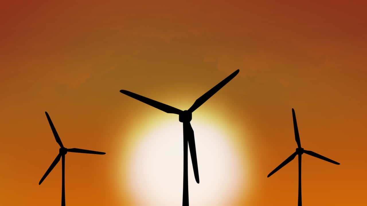 하늘 구름 풍력 농장 풍력 터빈 전기를 생산하는 풍력 에너지 루프 애니메이션 배경