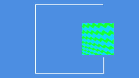 animation of white and colourful squares on blue background